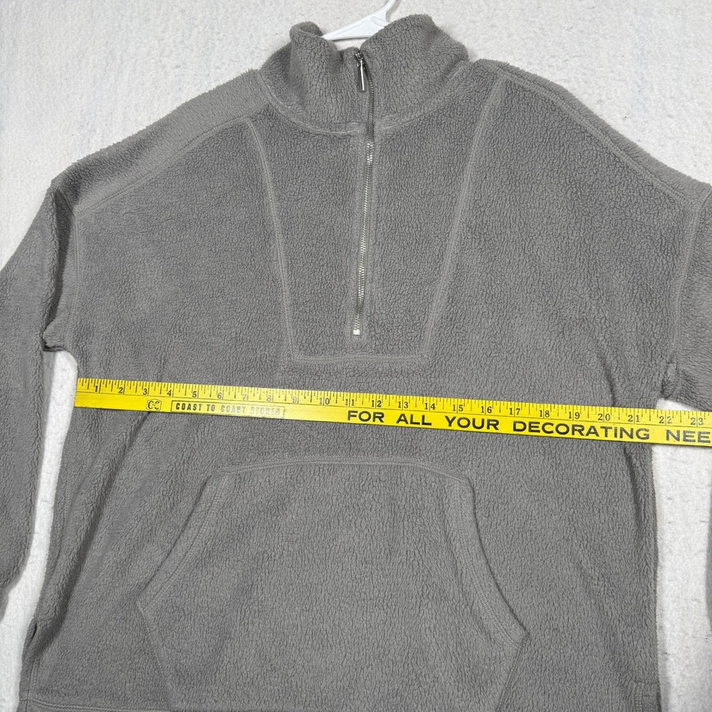 Old Navy Gray Sherpa Fleece Quarter Zip Pullover Kangaroo Pocket Mens Medium - Picture 4 of 4